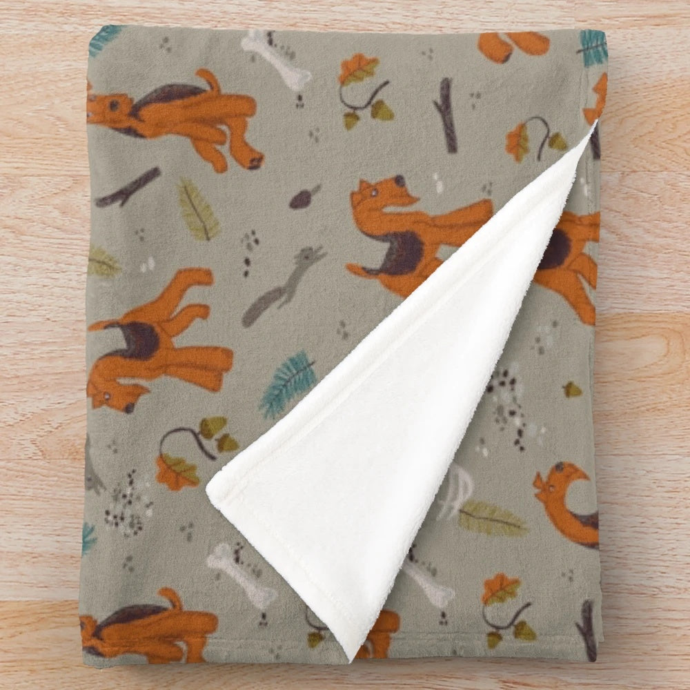 Airedale Terrier Plush Blanket with Woodland Motif
