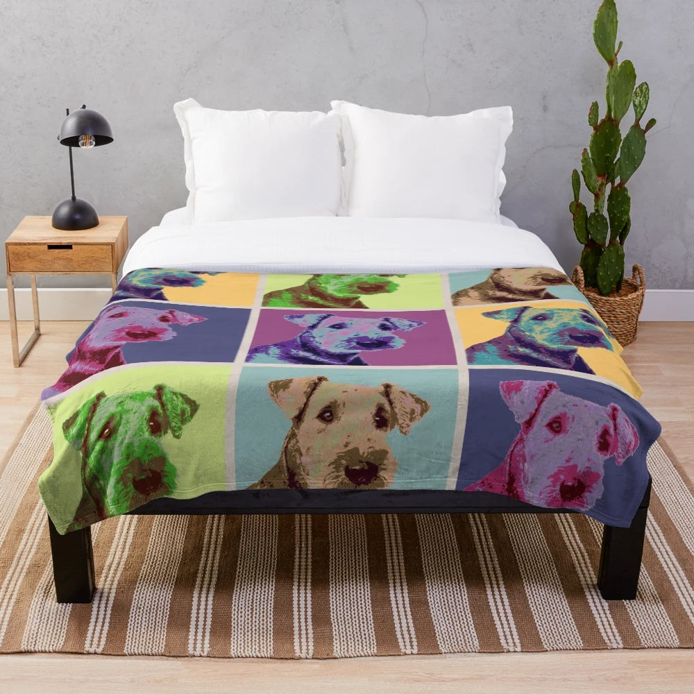 Airedale Terrier Pop Art Grid Plush Blanket
