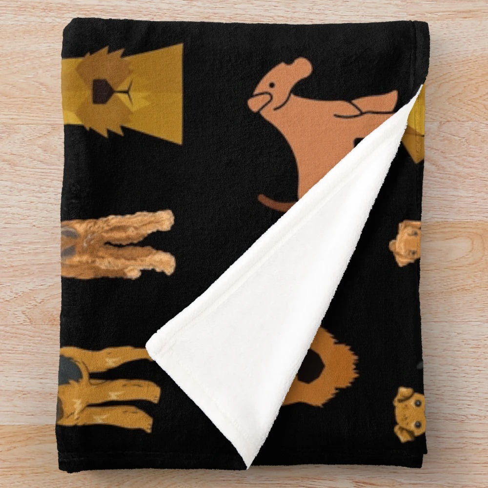 Airedale Terrier Plush Blanket featuring a watercolor-style dog art design