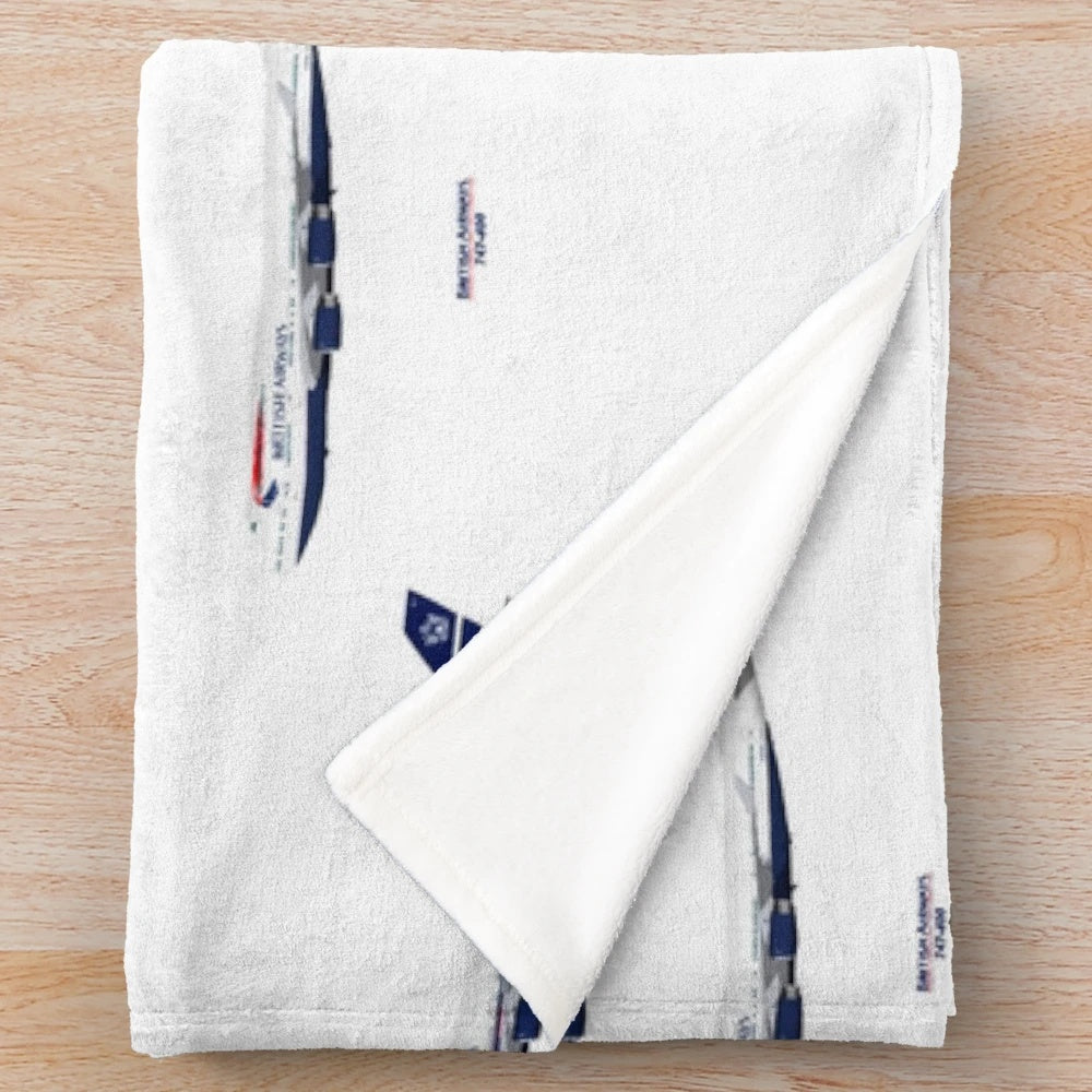 747 plush blanket featuring British aircraft design for aviation enthusiasts