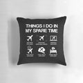 Airplane themed pillow with humorous "Things I Do in My Spare Time" design, perfect gift for airplane lovers