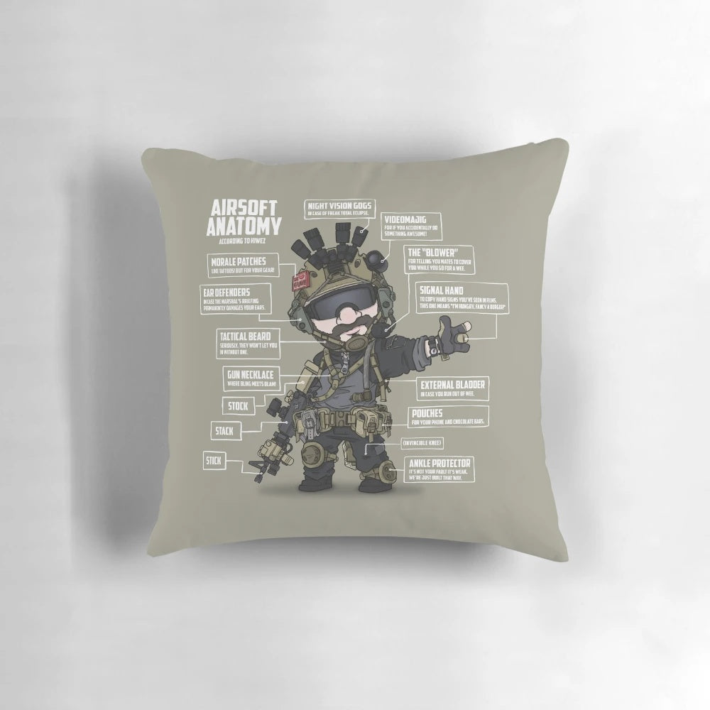 Airsoft Anatomy Pillow featuring military-inspired design and graphics
