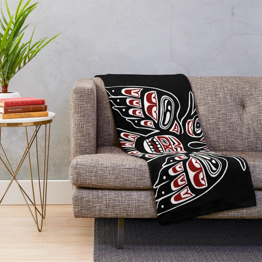Alaskan-Inspired Double Eagle Plush Blanket with Native American Inspired Design
