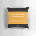 Decorative pillow featuring the Alberta Securities Act and Regulations, an essential legal resource for the securities industry.