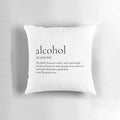 An alcohol-themed pillow with a playful, word-based design