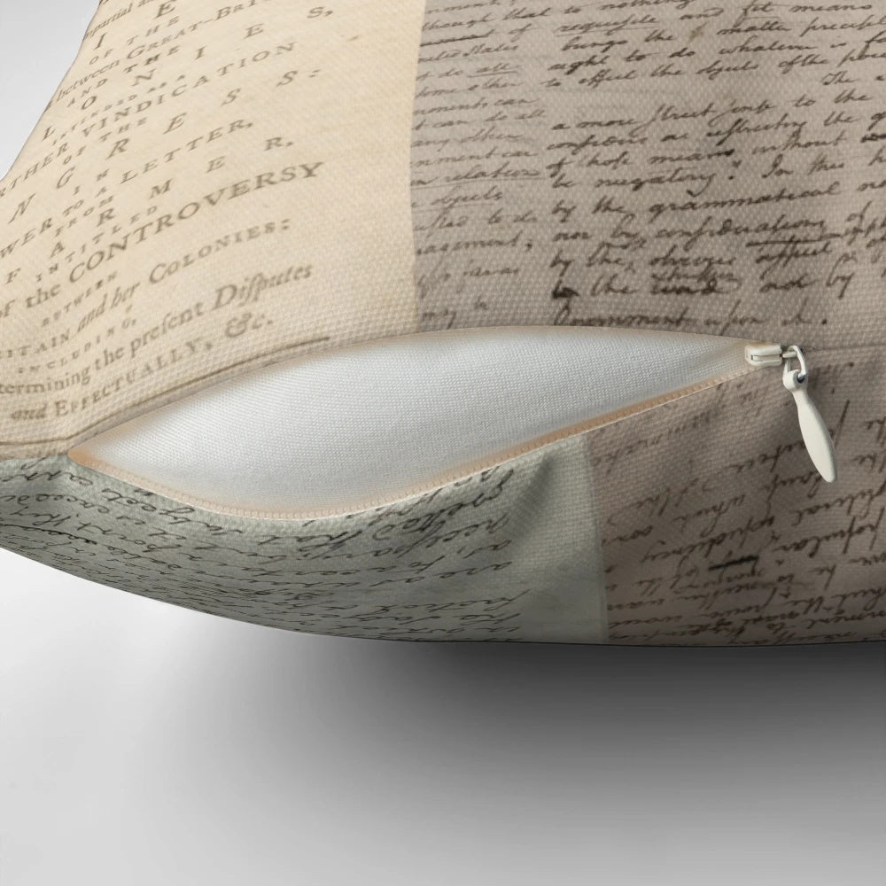 Alexander Hamilton Papers Collection Pillow featuring historic imagery and references to the hit musical.