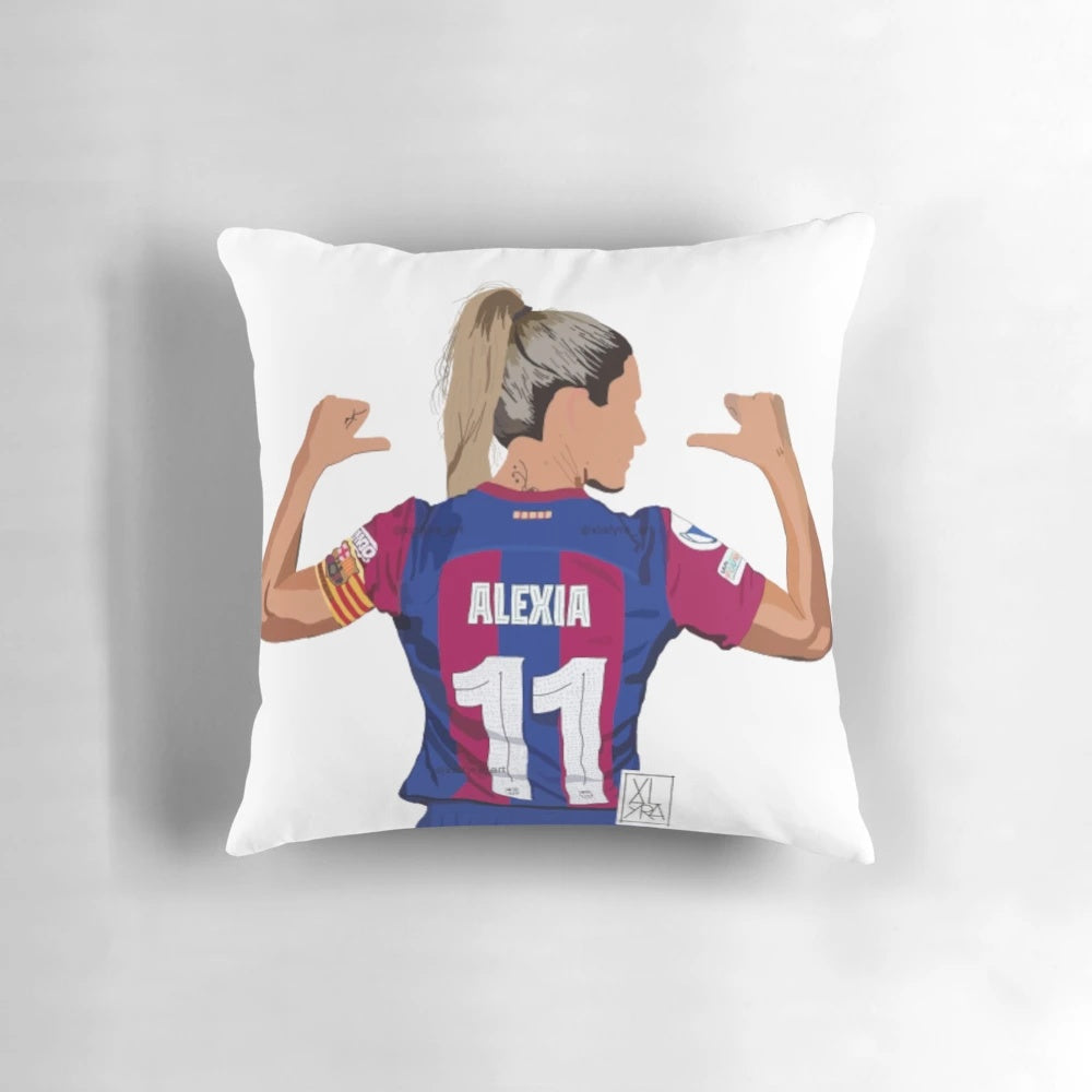 Alexia Putellas, the star player of Barcelona Women's Football team, featured on a high-quality pillow.