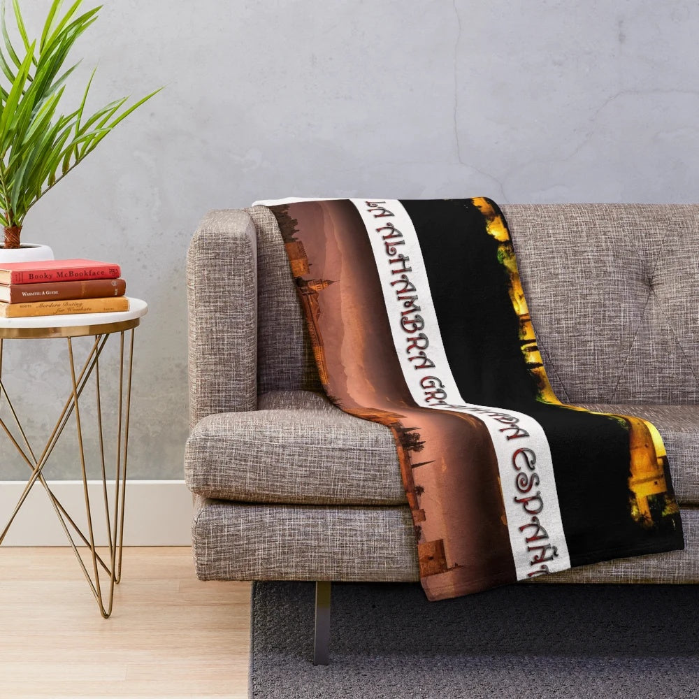 Alhambra Granada Spain inspired plush blanket with floral, cultural, and historical elements