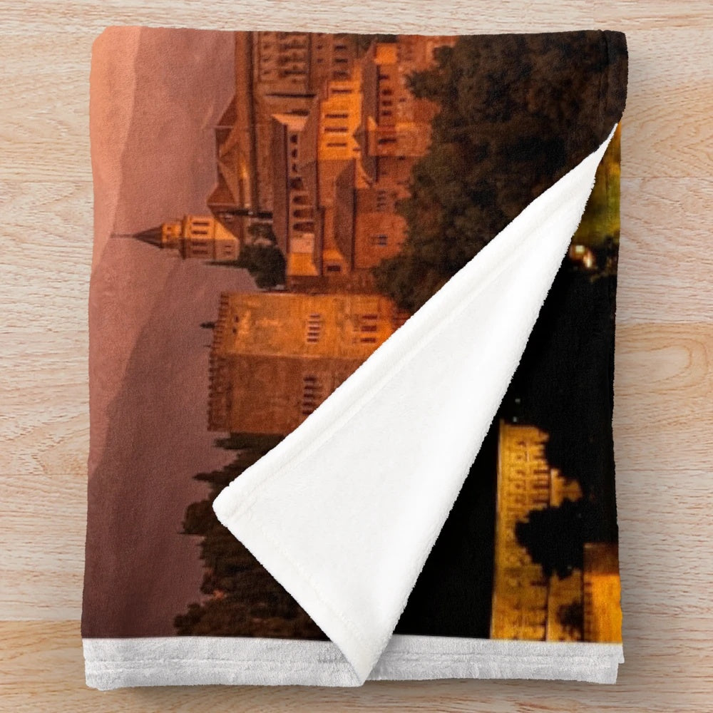 Alhambra Granada Spain inspired plush blanket with floral, cultural, and historical elements