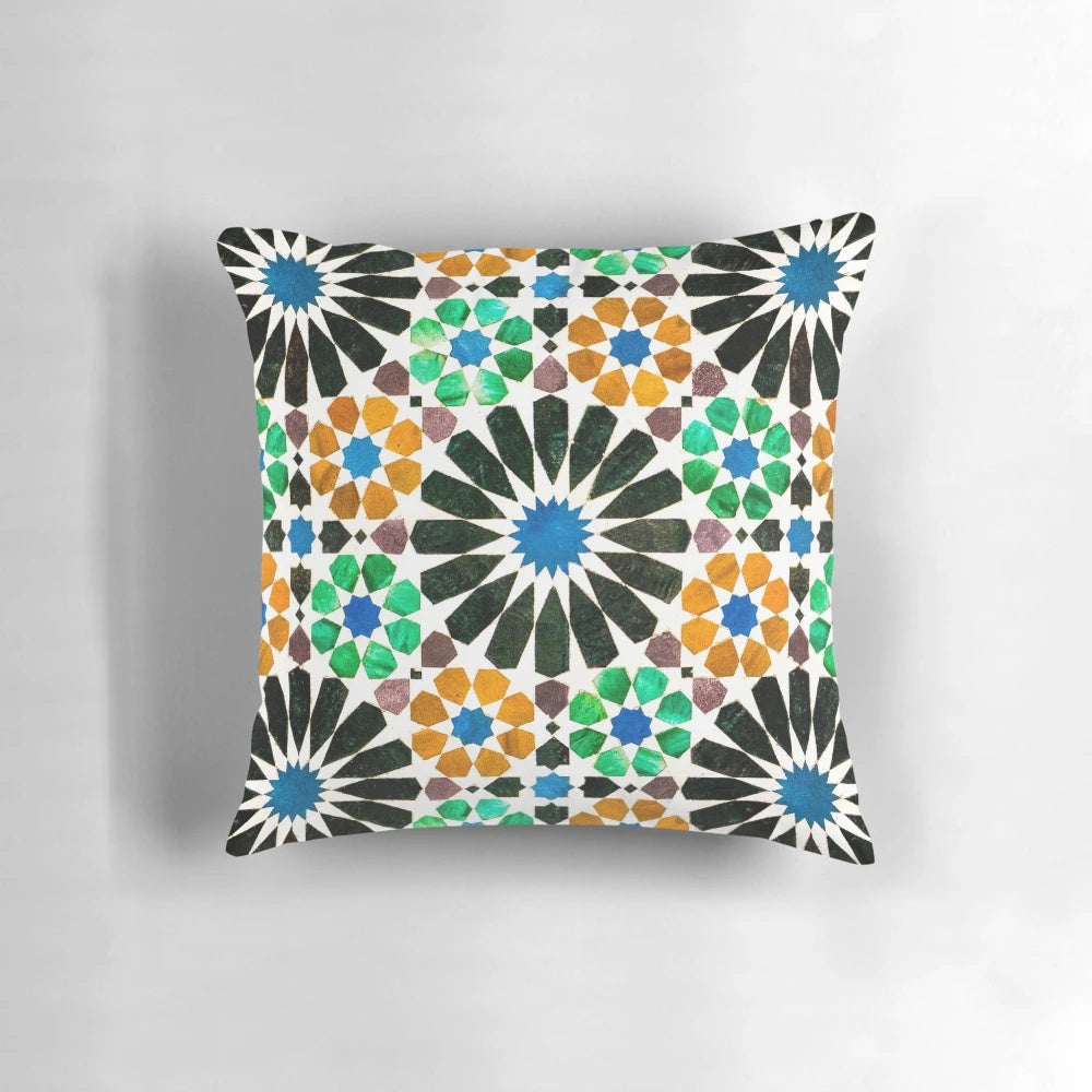 Alhambra inspired geometric pillow with mosaic pattern design