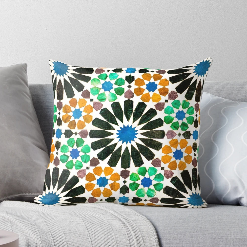 Alhambra inspired geometric pillow with mosaic pattern design