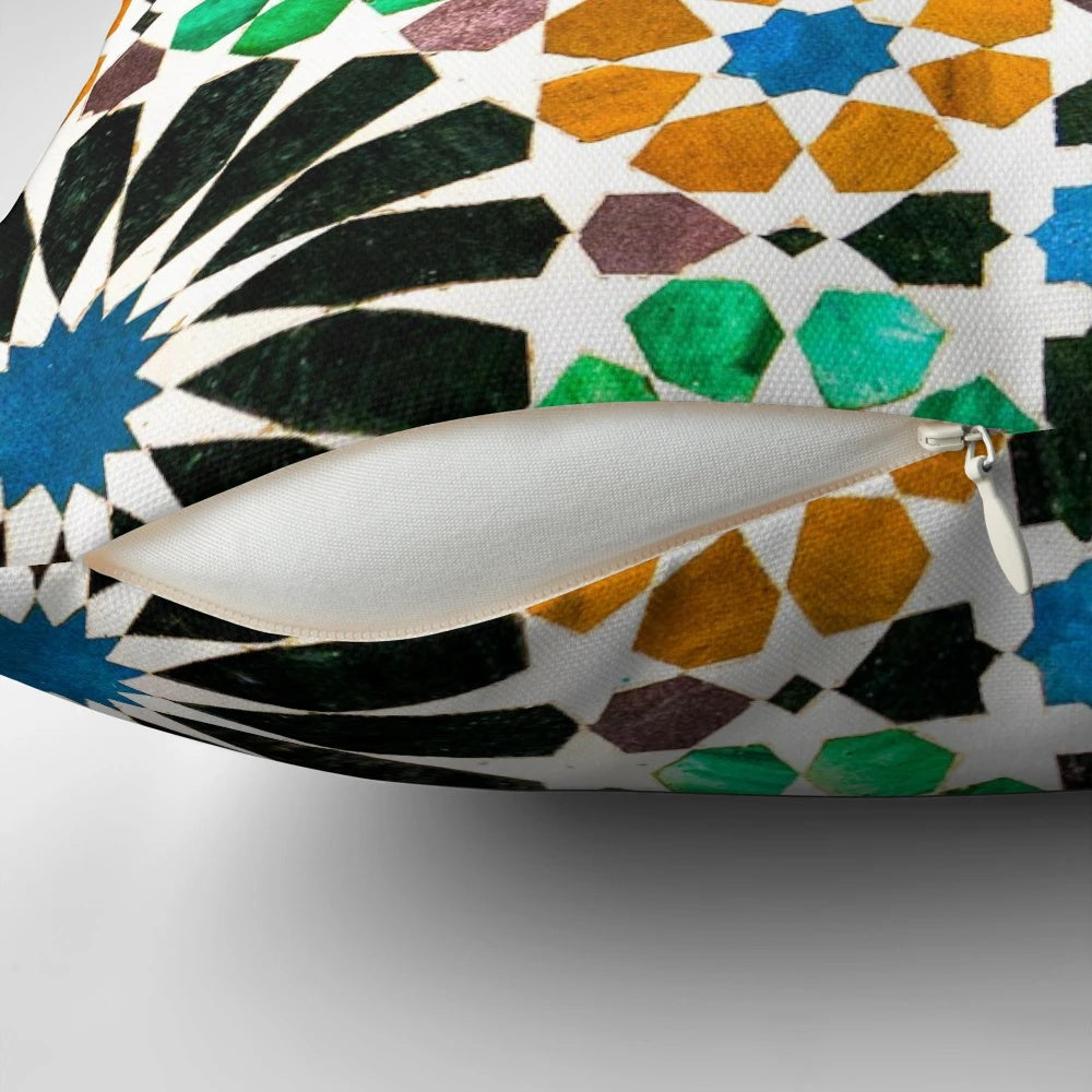 Alhambra inspired geometric pillow with mosaic pattern design