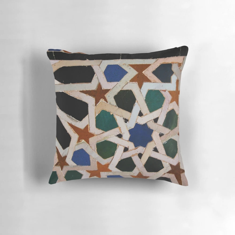 Alhambra Tiles Decorative Throw Pillow with Moorish Arabic Inspired Design