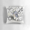 White rabbit-themed decorative pillow with vintage-style clock and "Alice in Wonderland" design