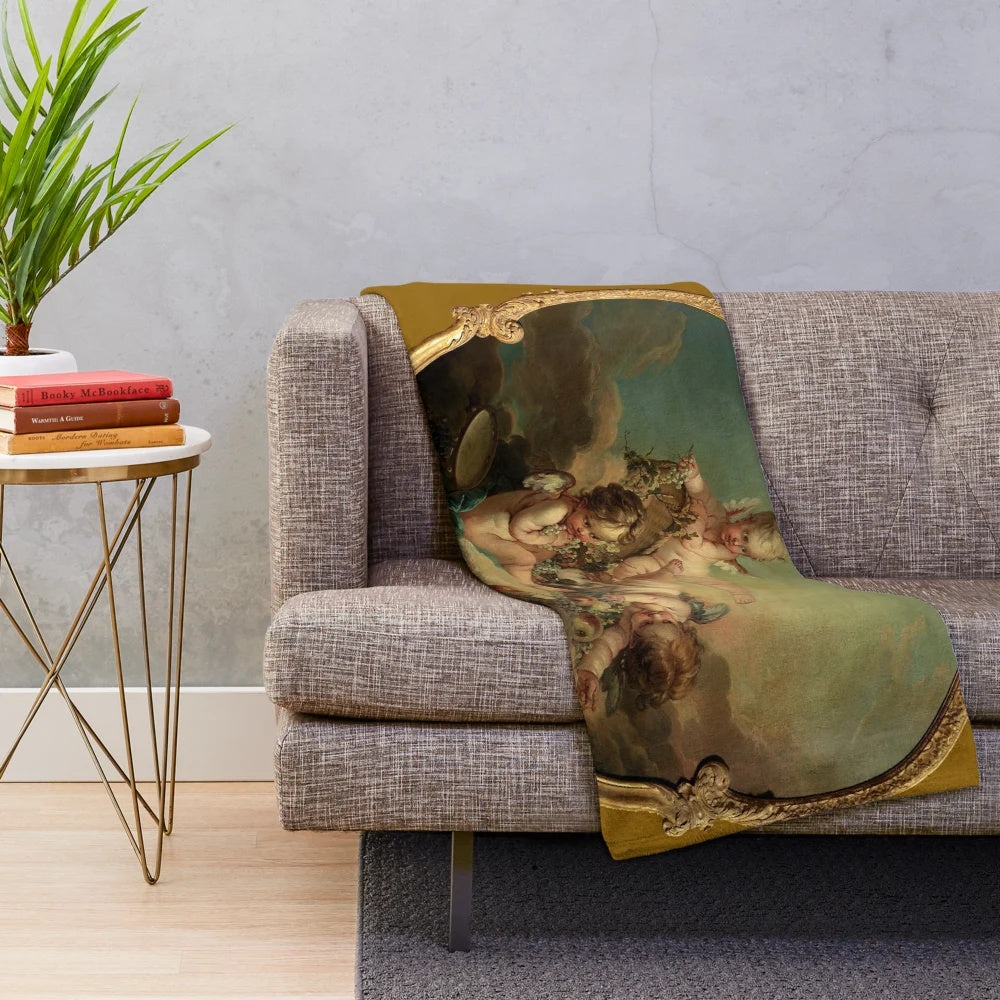 Plush blanket featuring the "Allegory of Autumn" painting by French artist Francois Boucher