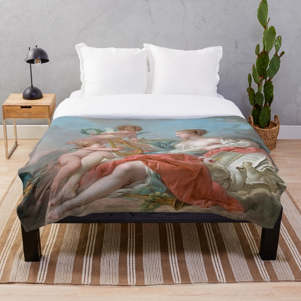 Allegory of Music plush blanket featuring classical artwork by François Boucher