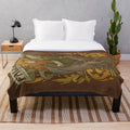 A plush blanket featuring an allegory design with an art nouveau-inspired Norse falcon motif