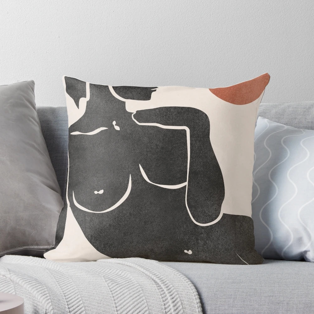 Elegant black and white erotic art pillow featuring a sensual pinup-style image