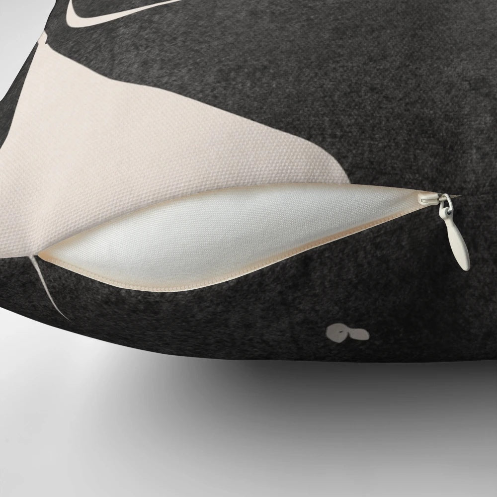 Elegant black and white erotic art pillow featuring a sensual pinup-style image