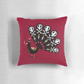 Dark Peacock Feather Throw Pillow with Gothic Skull and Blood Accents