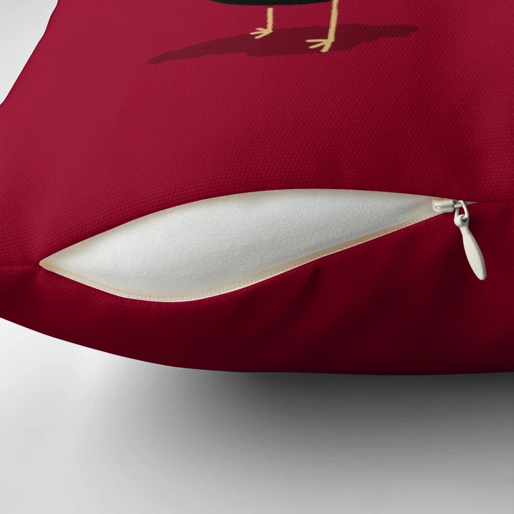 Dark Peacock Feather Throw Pillow with Gothic Skull and Blood Accents