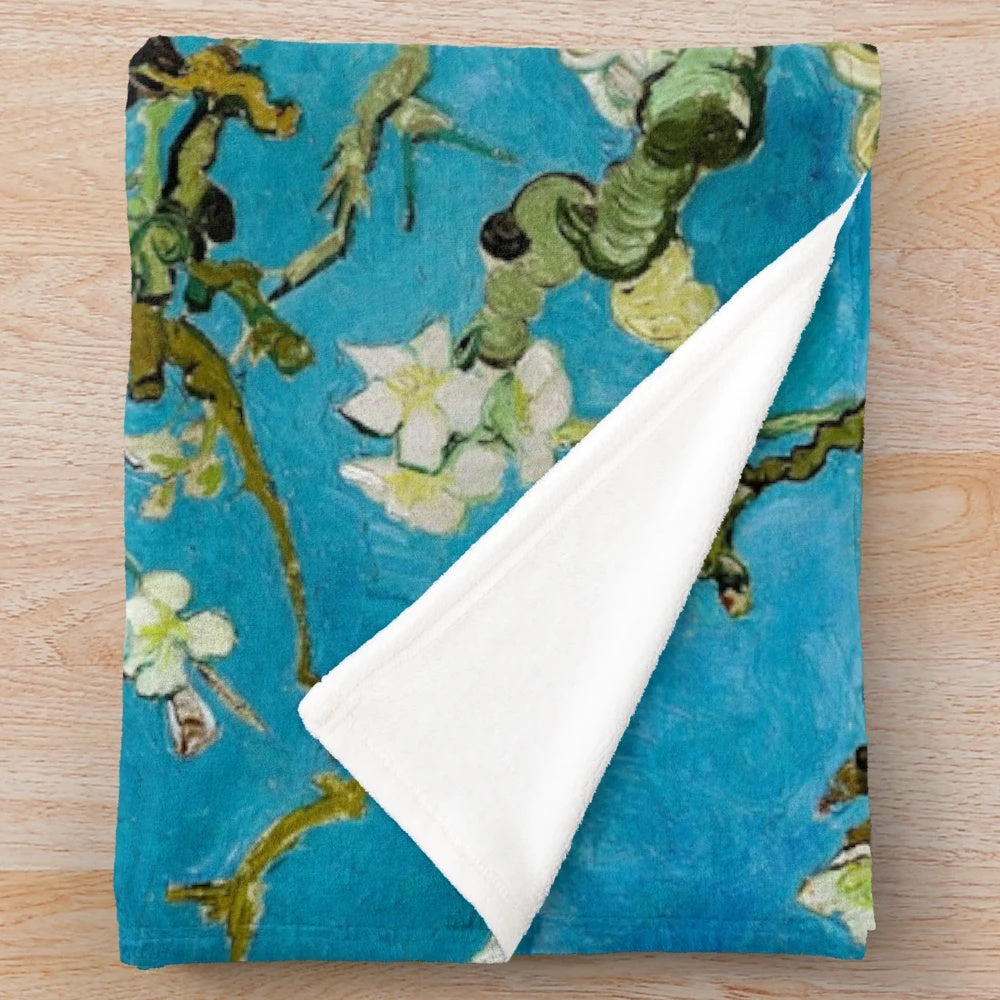 Vincent Van Gogh inspired almond blossom floral plush blanket