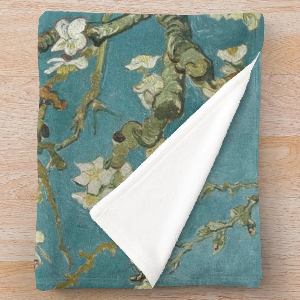 Almond Blossom Plush Blanket Inspired by Iconic Landscape Painting of Vincent Van Gogh