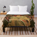 Alphonse Mucha inspired art nouveau plush blanket featuring seasonal floral designs