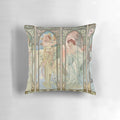 Colorful and beautiful Alphonse Mucha "Times of the Day" art nouveau-inspired decorative pillow.