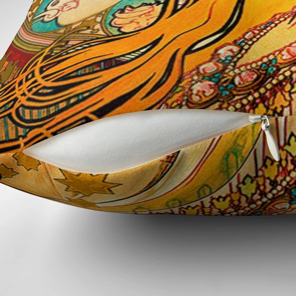Alphonse Mucha's Zodiac (1896) design featured on a high-quality decorative pillow.