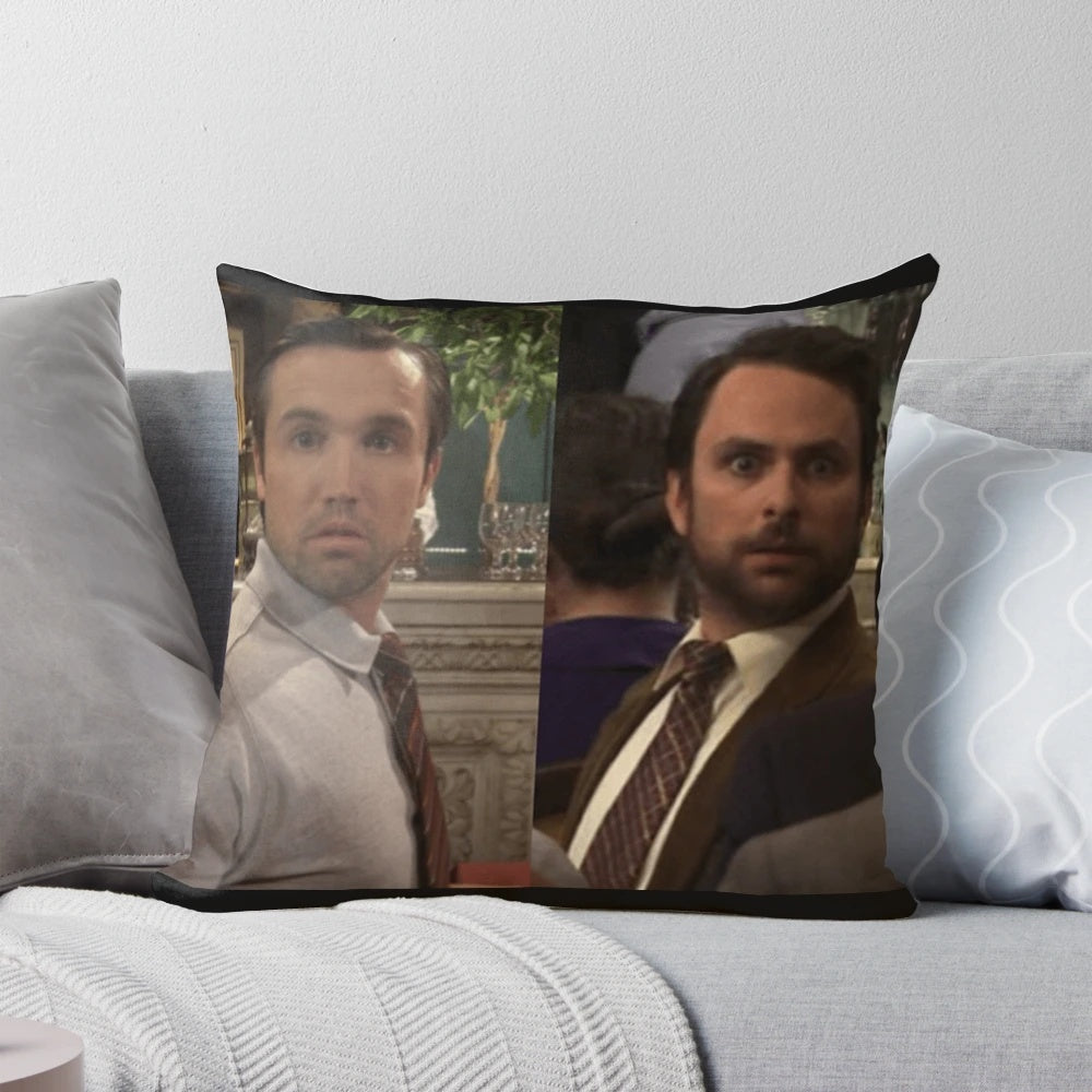 Always Sunny in Philadelphia Inspired Pillow Depicting Mac and Charlie