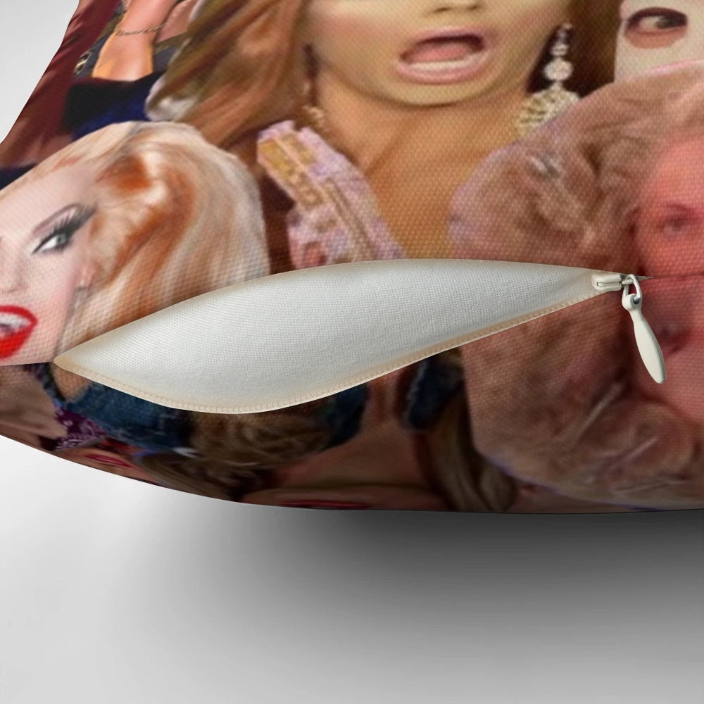 Collage pillow featuring Alyssa Edwards, a popular drag queen from RuPaul's Drag Race