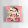 Decorative throw pillow featuring the image of Alyssa Edwards, a popular drag queen from RuPaul's Drag Race