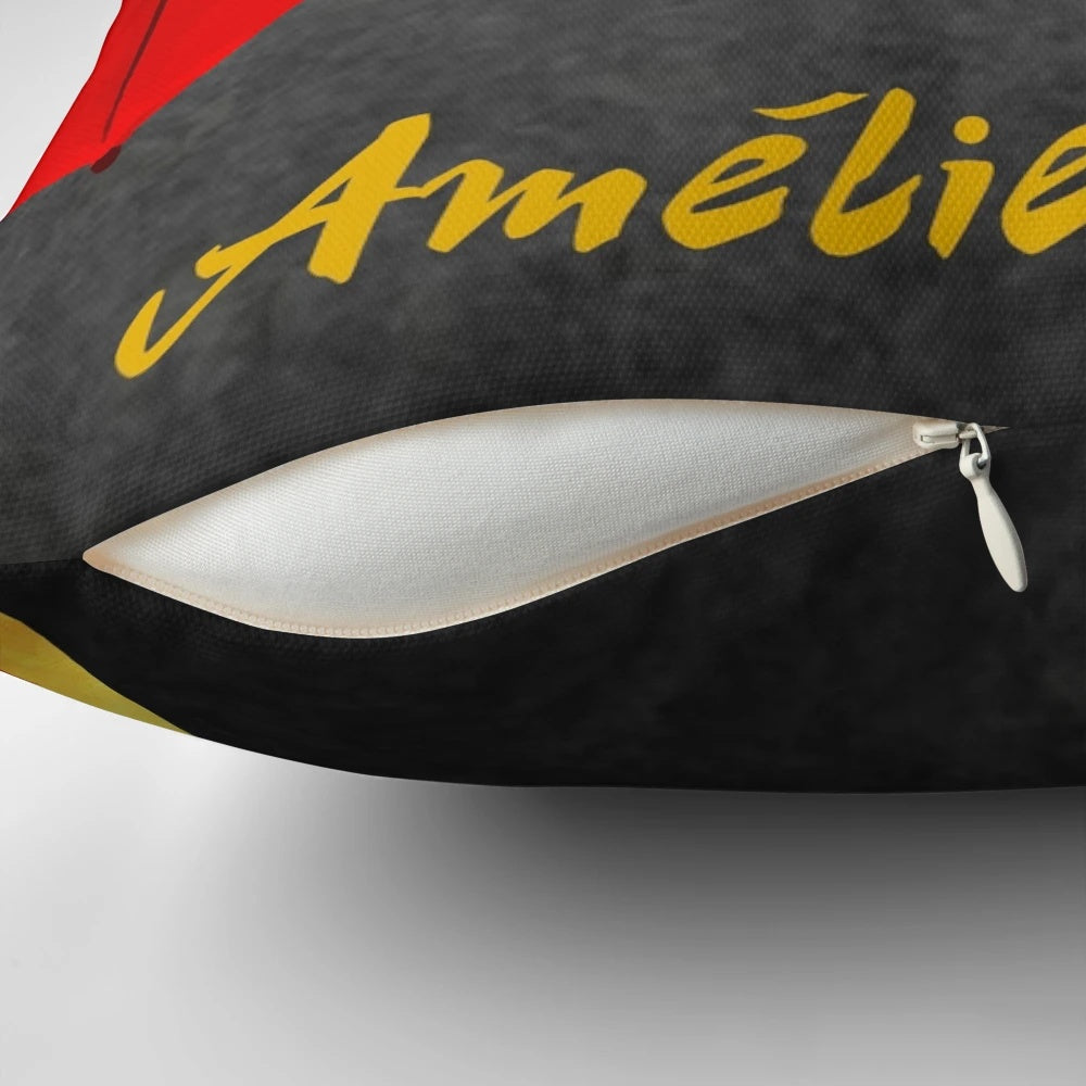 Amélie Poulain inspired decorative pillow with whimsical film character design