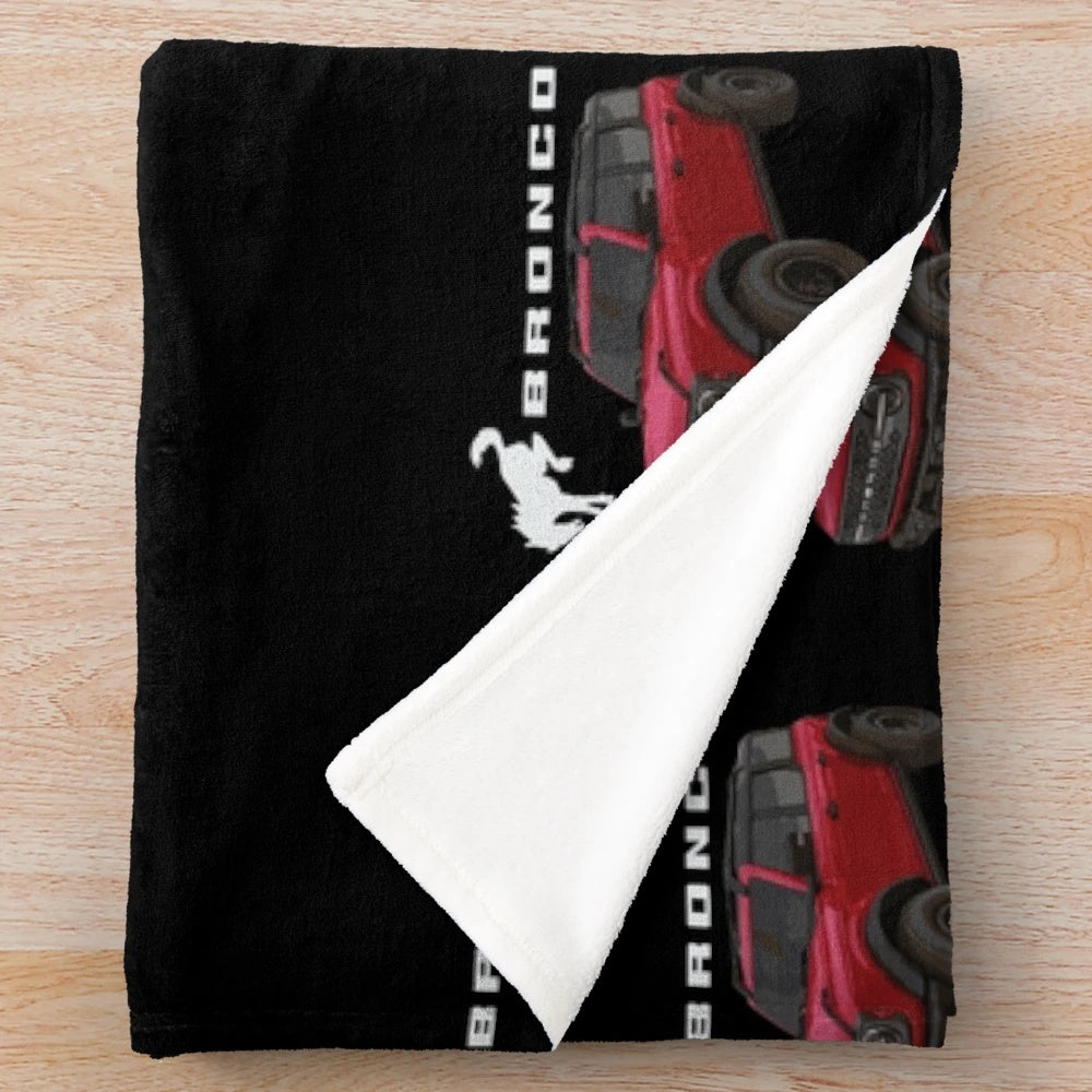 Rapid Red Ford Bronco-themed plush blanket with American patriotic design