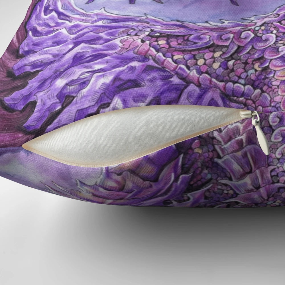 Amethyst Dragon Decorative Pillow featuring a captivating purple gemstone dragon design for mystical home decor.
