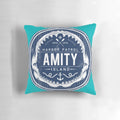 Amity Island Harbor Patrol inspired throw pillow with shark and boat graphic