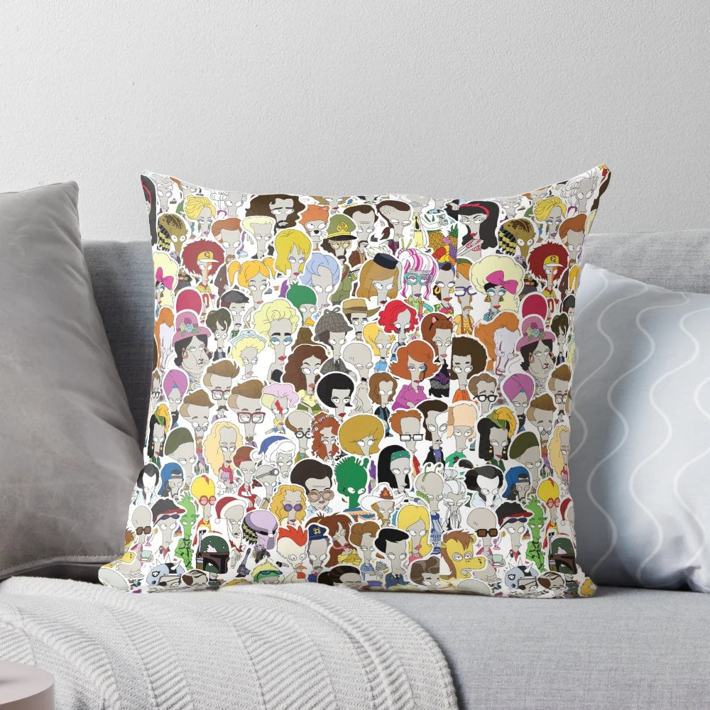 Playful and whimsical Roger the Alien inspired pillow design