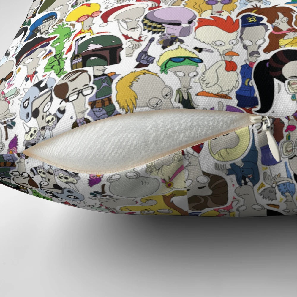 Playful and whimsical Roger the Alien inspired pillow design