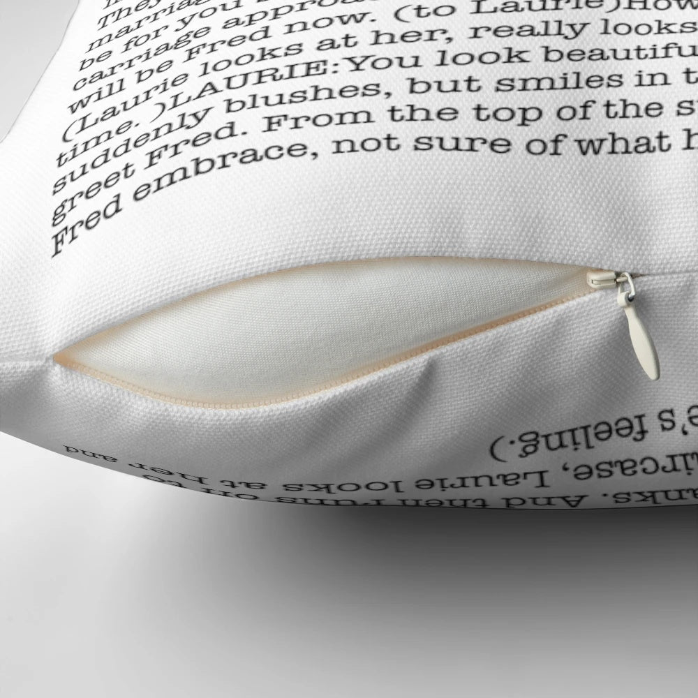 Pillow featuring a quote from Amy March's economic proposition speech in the movie adaptation of Little Women.