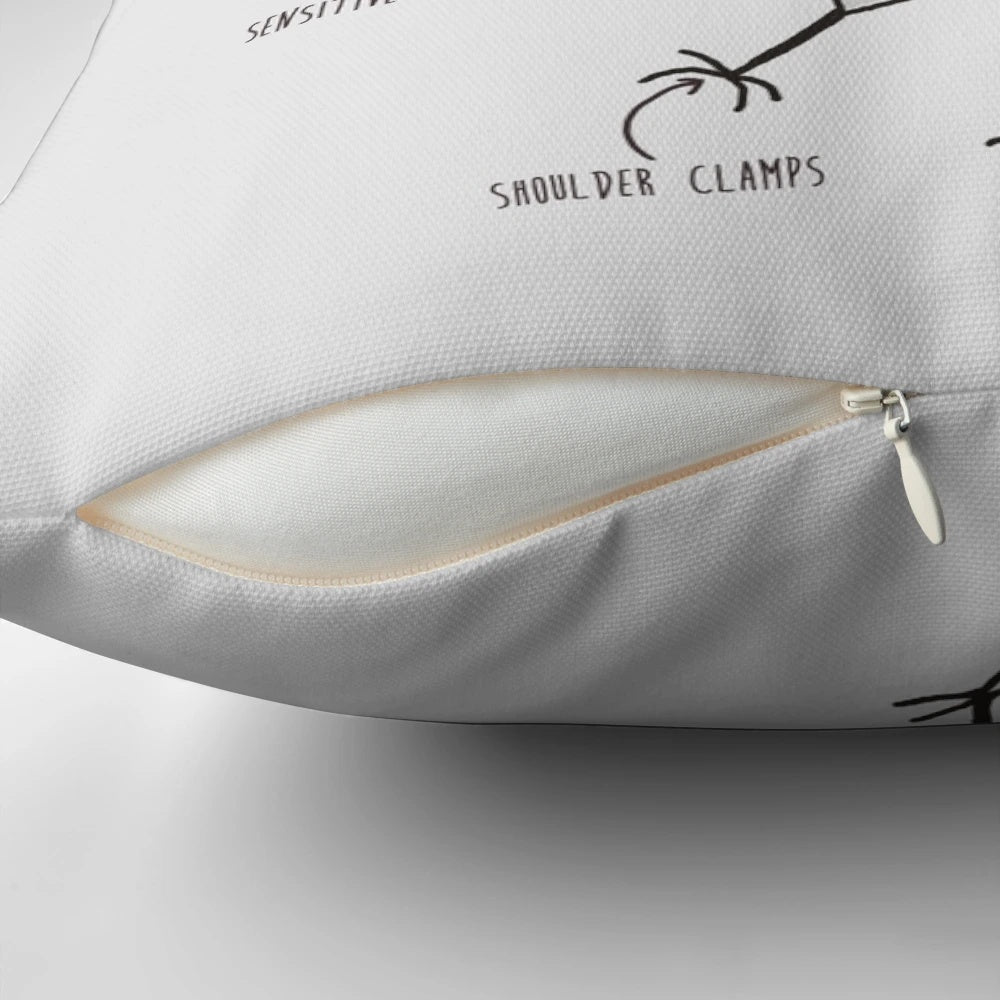 Detailed illustration of the anatomy of an African Grey parrot on a plush pillow