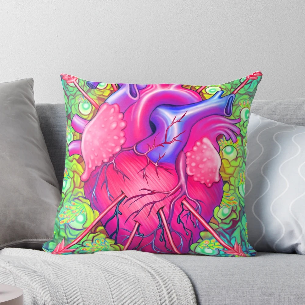 Colorful, fragile-looking pillow with anatomical heart and organ design