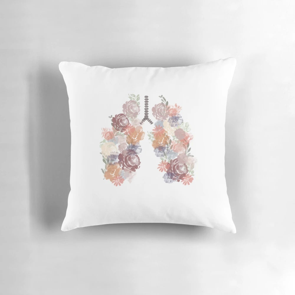 Decorative anatomical lungs and flower pillow with medical artwork design