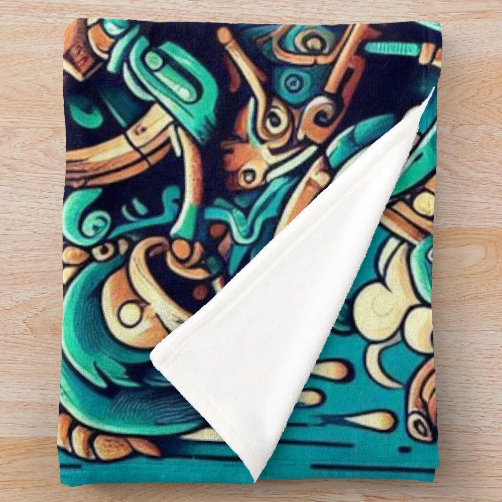 Mayan gods plush blanket featuring ancient Mesoamerican cultural imagery