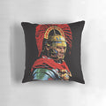 A decorative pillow featuring a portrait of a Roman centurion, an ancient Roman soldier.