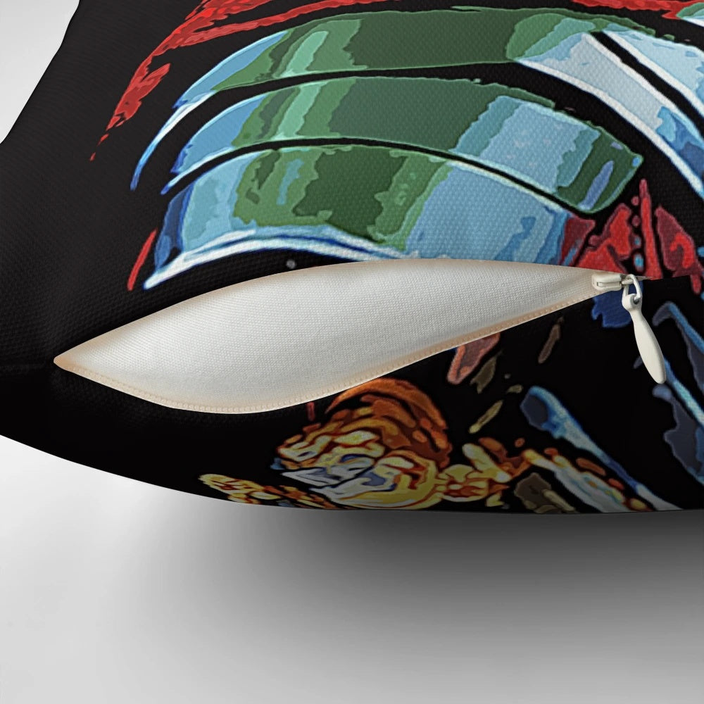A decorative pillow featuring a portrait of a Roman centurion, an ancient Roman soldier.