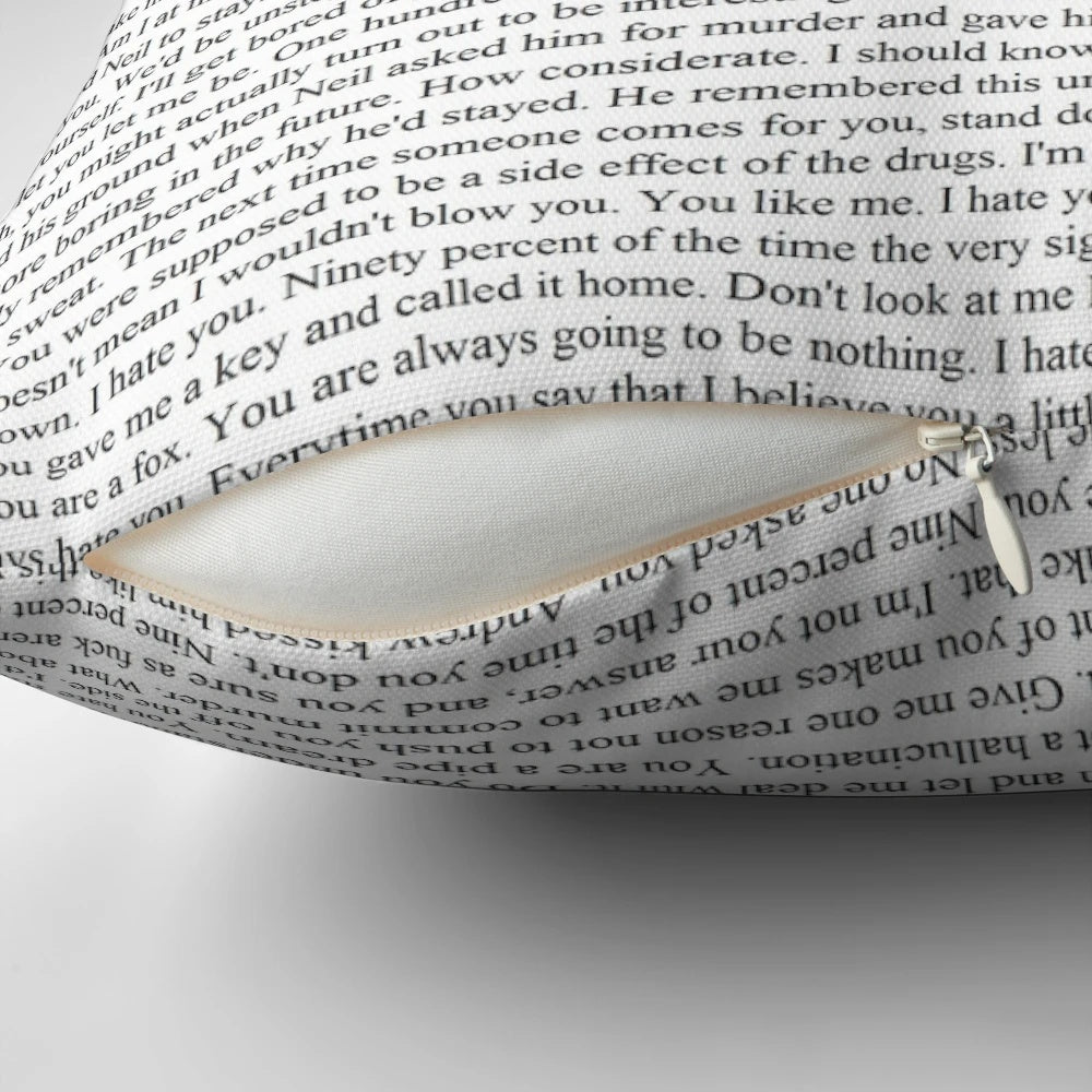 Pillow featuring quotes from the Andreil couple in The Foxhole Court series by Nora Sakavic