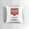 Campbell's tomato soup inspired decorative pillow with Andy Warhol's pop art design