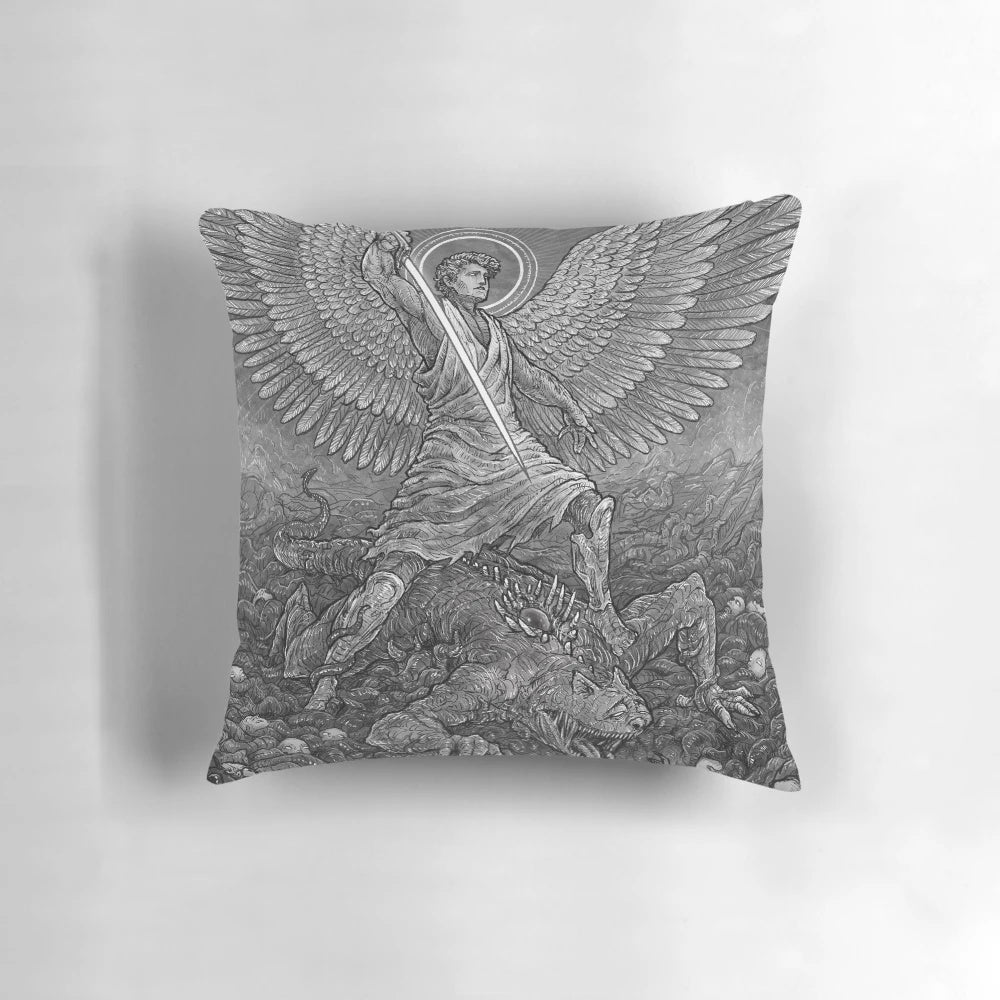 Soft, plush pillow featuring Garfield the cat with angel wings, representing forgiveness.