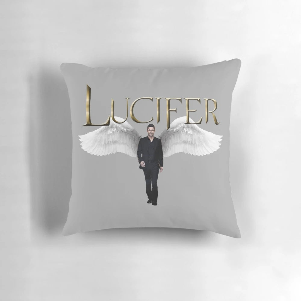 Lucifer Morningstar pillow featuring the character's iconic wings and demonic appearance
